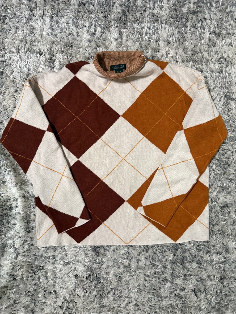 Rachel Zoe Argyle Crewneck Sweater in Cream, Brown & Rust